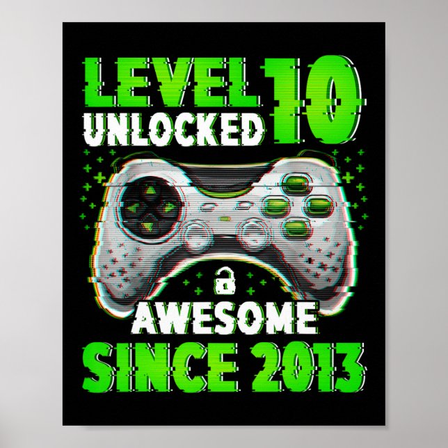 Level 10 Unlock Video Game 10 Jahre alter Junge 10 Poster (Vorne)