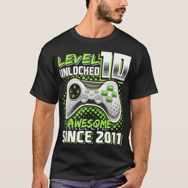 Level 10 Unlocked Awesome 2011 Video Game 10th Bir T-Shirt (Vorderseite)