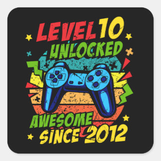 Level 10 Unlocked Awesome 2012 Game 10th Birthday Quadratischer Aufkleber