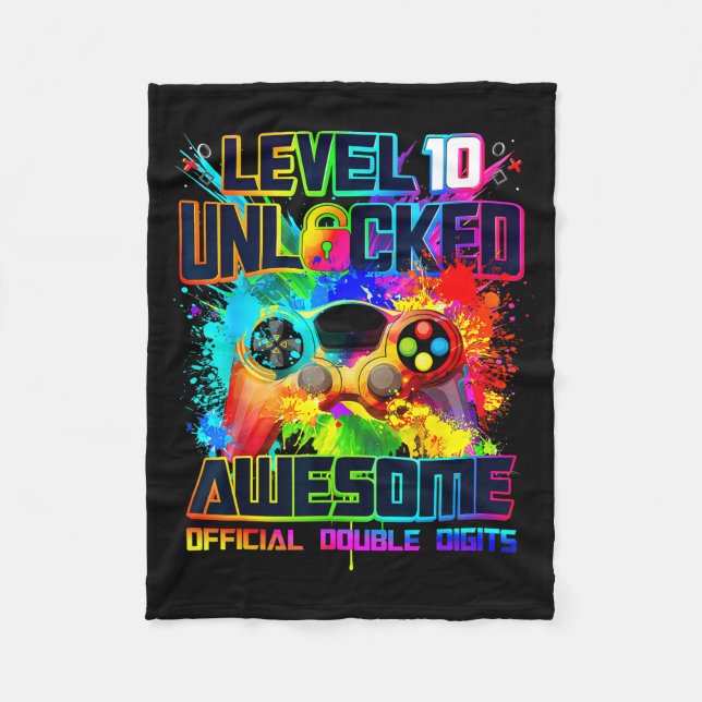 Level 10 Unlocked Awesome Gaming Birthday Boy 10th Fleecedecke (Vorderseite)