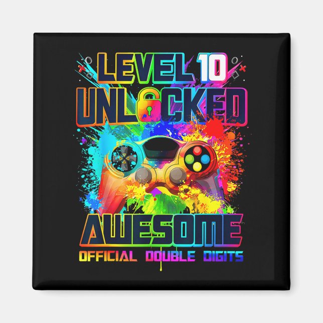 Level 10 Unlocked Awesome Gaming Birthday Boy 10th Magnet (Vorne)