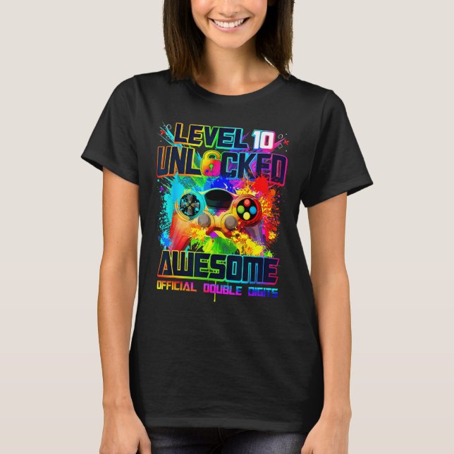 Level 10 Unlocked Awesome Gaming Birthday Boy 10th T-Shirt (Vorderseite)
