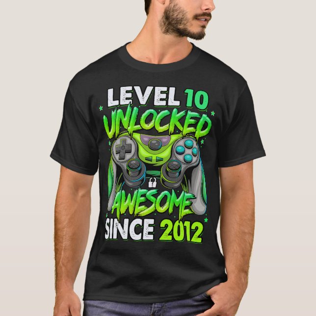 Level 10 Unlocked Awesome Since 2012 10th Birthday T-Shirt (Vorderseite)