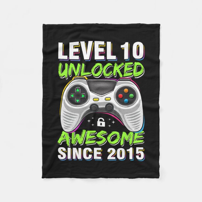 Level 10 Unlocked Awesome Since 2015 10th Birthday Fleecedecke (Vorderseite)