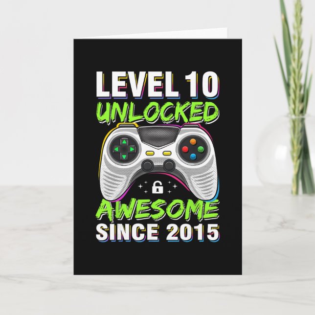 Level 10 Unlocked Awesome Since 2015 10th Birthday Karte (Vorderseite)