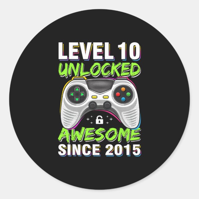 Level 10 Unlocked Awesome Since 2015 10th Birthday Runder Aufkleber (Vorderseite)