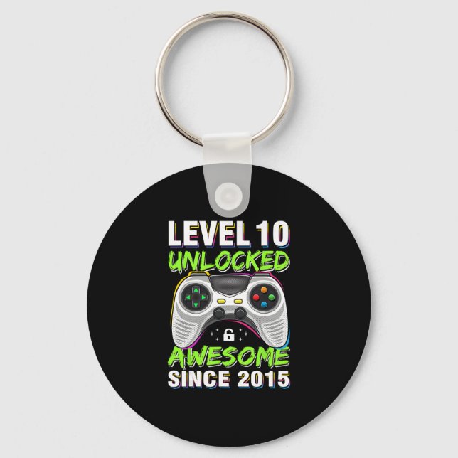 Level 10 Unlocked Awesome Since 2015 10th Birthday Schlüsselanhänger (Vorderseite)