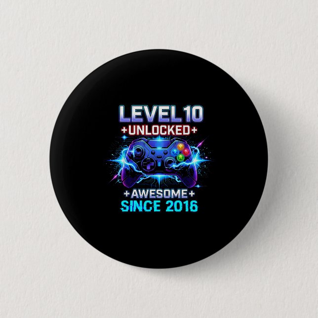 Level 10 Unlocked Awesome Since 2016 10th Birthday Button (Vorderseite)