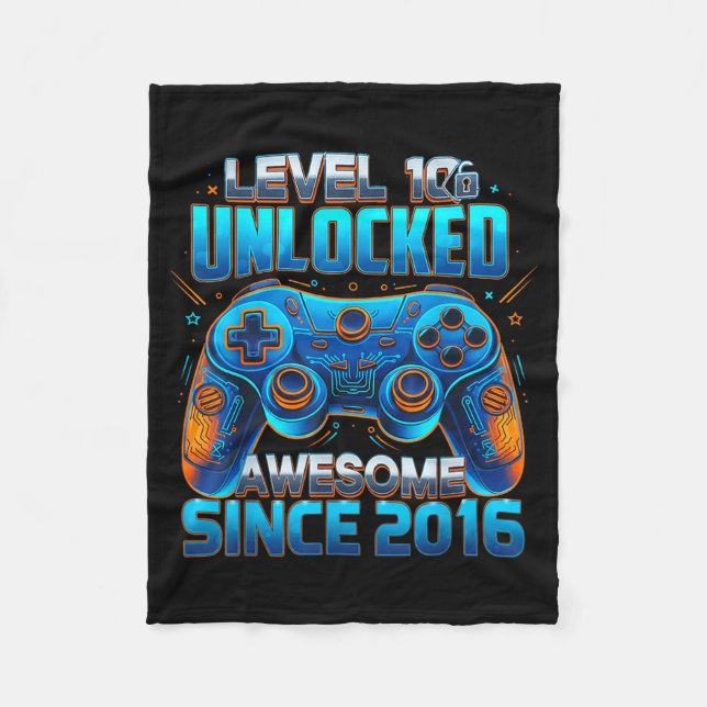 Level 10 Unlocked Awesome Since 2016 10th Birthday Fleecedecke (Vorderseite)