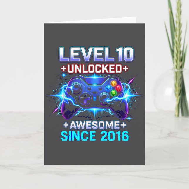 Level 10 Unlocked Awesome Since 2016 10th Birthday Karte (Vorderseite)