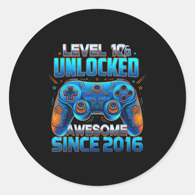 Level 10 Unlocked Awesome Since 2016 10th Birthday Runder Aufkleber (Vorderseite)