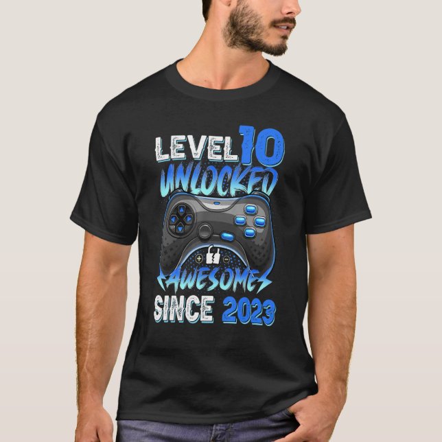Level 10 Unlocked Awesome Since 2023 10th Birthday T-Shirt (Vorderseite)