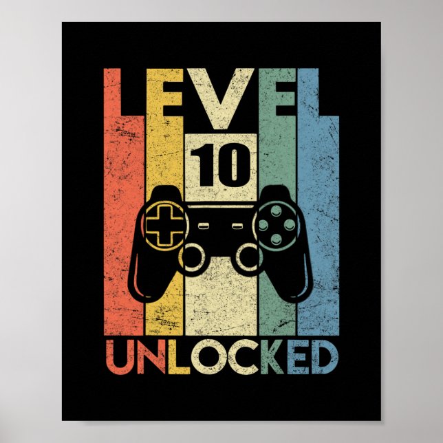 Level 10 Unlocked Funny Video Gamer 10th Birthday  Poster (Vorne)