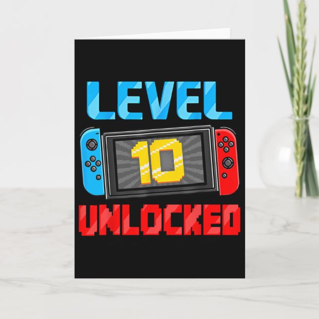 Level 10 Unlocked Gamer 10th Birthday Gift Video G Karte (Vorderseite)