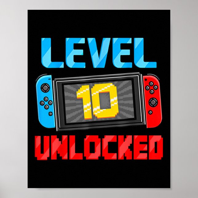 Level 10 Unlocked Gamer 10th Birthday Gift Video G Poster (Vorne)