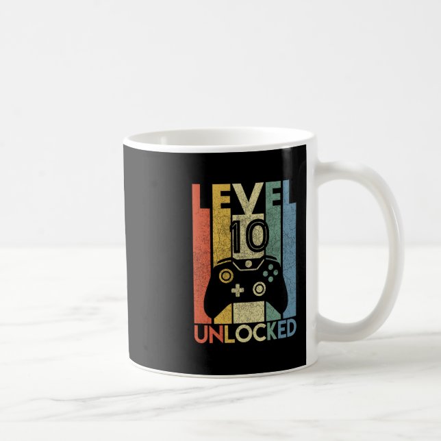 Level 10 Unlocked Shirt Funny Video Gamer 10th Bir Kaffeetasse (Rechts)
