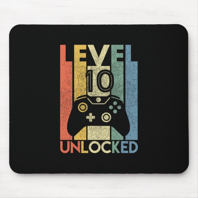 Level 10 Unlocked Shirt Funny Video Gamer 10th Bir Mousepad (Vorne)