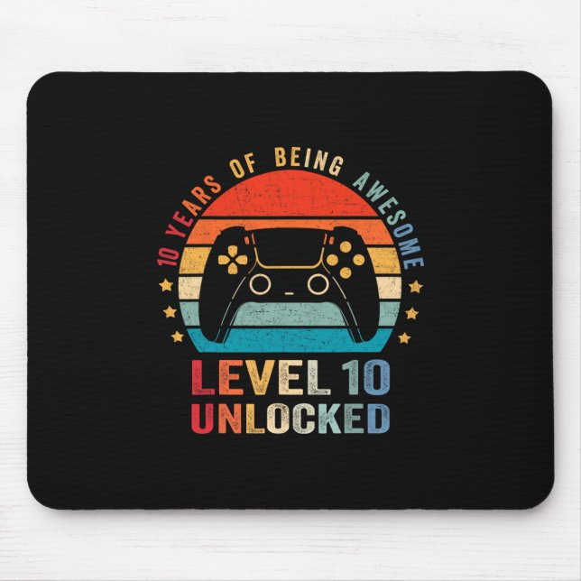 Level 10 Unlocked Shirt Funny Video Gamer 10th Bir Mousepad (Vorne)