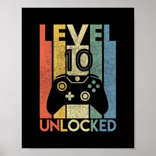 Level 10 Unlocked Shirt Funny Video Gamer 10th Bir Poster (Vorne)