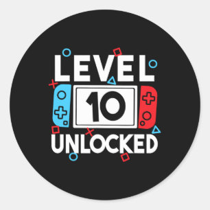 Level 10 Unlocks 10. Geburtstag Videospiel B Runder Aufkleber