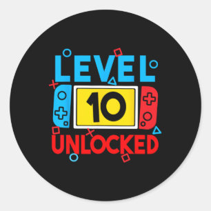 Level 10 Unlocks 10. Geburtstag Videospiel B Runder Aufkleber