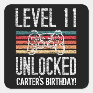 Level 11 freigeschaltet 11. Geburtstag Gamer Quadratischer Aufkleber