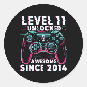 Level 11 freigeschaltet Videospiel 11. Geburtstag  Runder Aufkleber