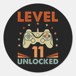 Level 11 Unlock Video Gamer 11. Geburtstag 11 Jahr Runder Aufkleber