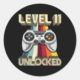 Level 11 Unlocked Retro Video Game 11th Birthday G Runder Aufkleber