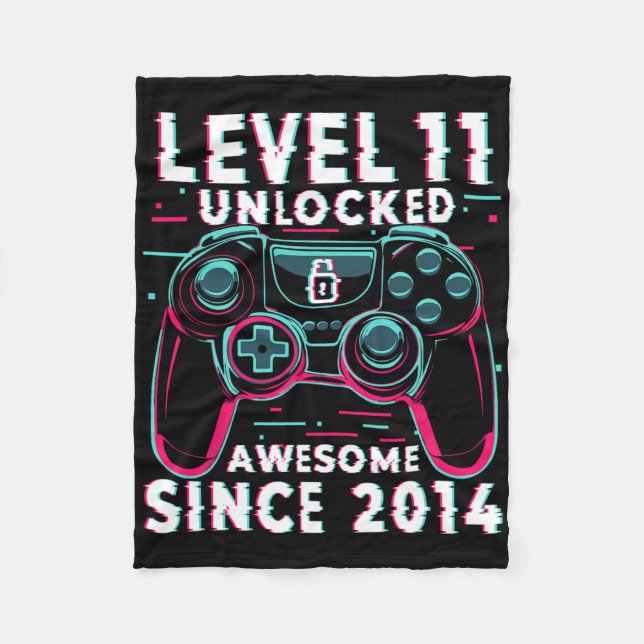 Level 11 Unlocked Video Game 11th Birthday Gamer B Fleecedecke (Vorderseite)