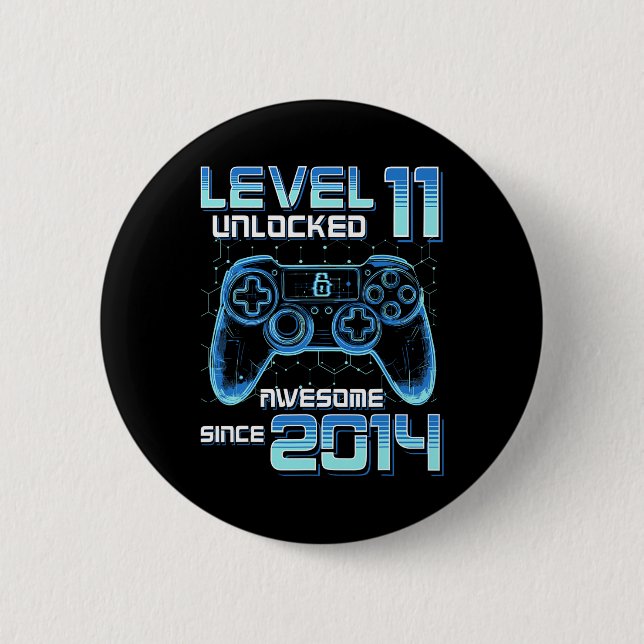 Level 11 Unlocked Video Game Party 11th Birthday G Button (Vorderseite)