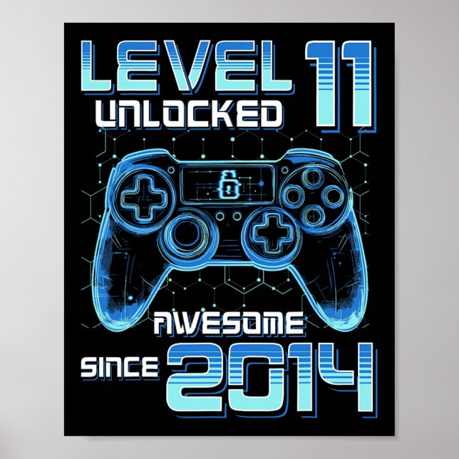 Level 11 Unlocked Video Game Party 11th Birthday G Poster (Vorne)