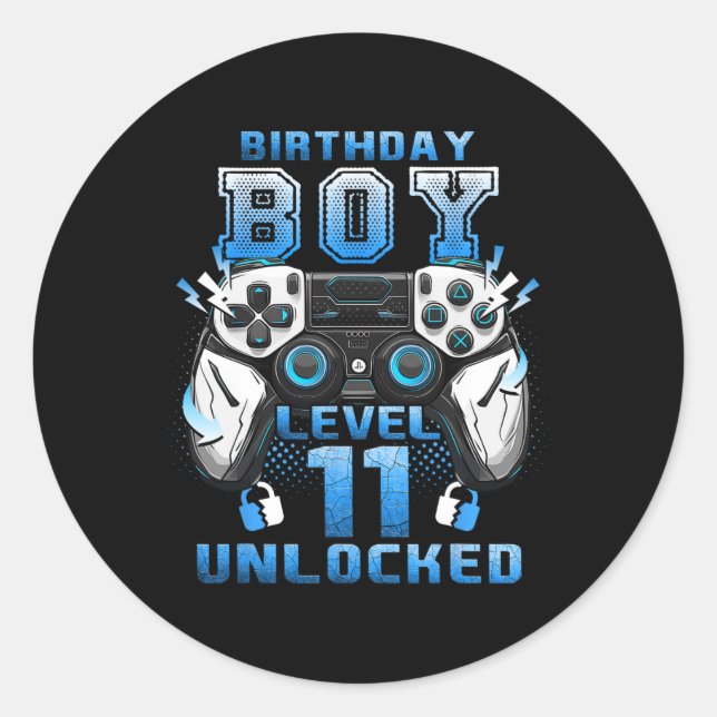 Level 11 Unlocked Video Gamer 11th Birthday Boys  Runder Aufkleber (Vorderseite)