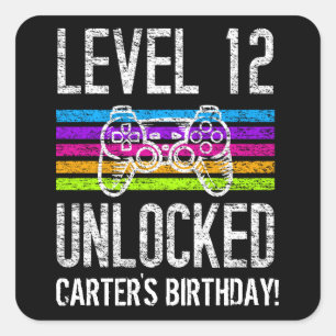 Level 12 freigeschaltet 12. Geburtstag Gamer Quadratischer Aufkleber