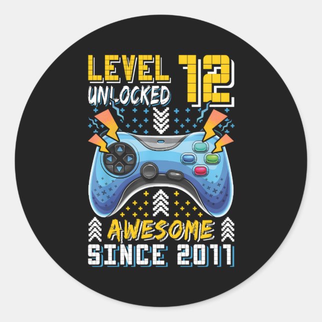 Level 12 Unlock Video Gamer 12. Gaming Runder Aufkleber (Vorderseite)