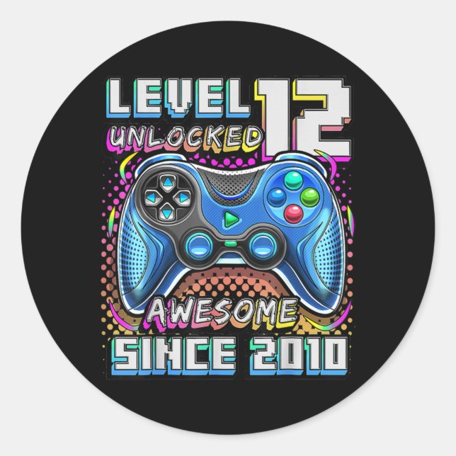 Level 12 Unlocked Awesome 2010 Video Game 12th Runder Aufkleber (Vorderseite)