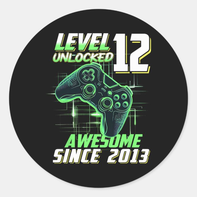 Level 12 Unlocked Awesome Since 2013 12th Birthday Runder Aufkleber (Vorderseite)