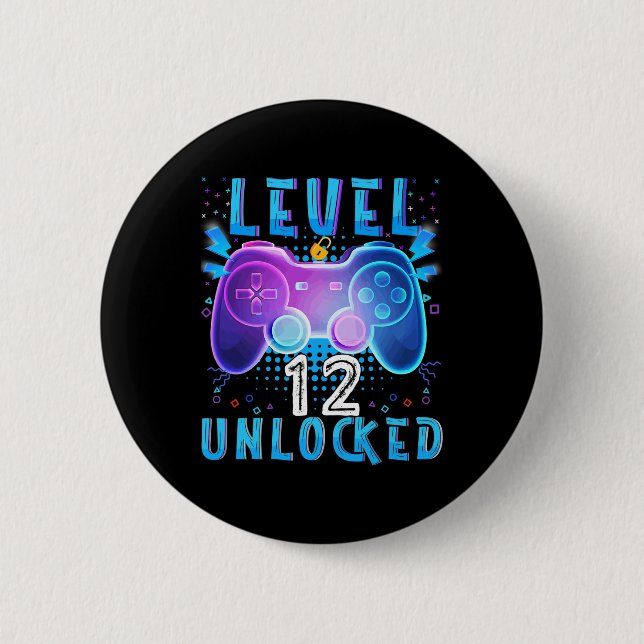 Level 12 Unlocked Video Game 12th Birthday Gamer B Button (Vorderseite)
