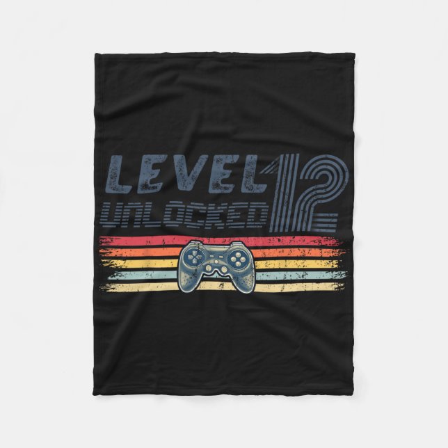 Level 12 Unlocked Video Game 12th Birthday Gamer B Fleecedecke (Vorderseite)