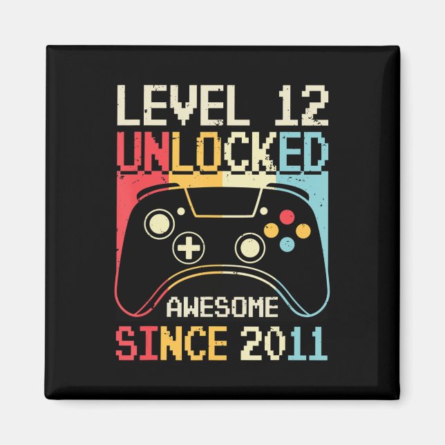Level 12 Unlocked Video Game 12th Birthday Gamer B Magnet (Vorne)