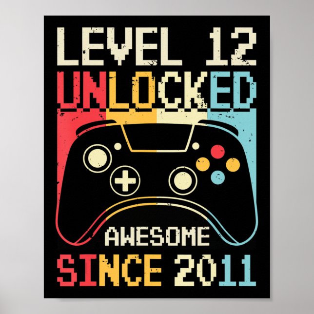 Level 12 Unlocked Video Game 12th Birthday Gamer B Poster (Vorne)