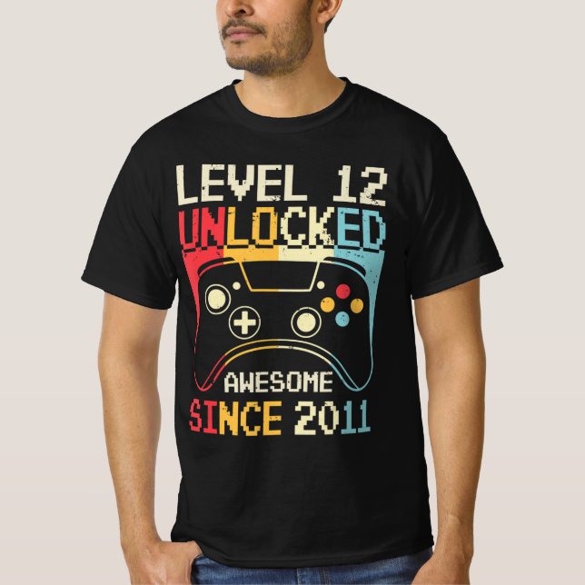 Level 12 Unlocked Video Game 12th Birthday Gamer B T-Shirt (Vorderseite)