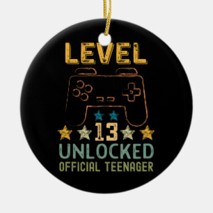 Level 13 unlocked 13th birthday gamers video game keramik ornament