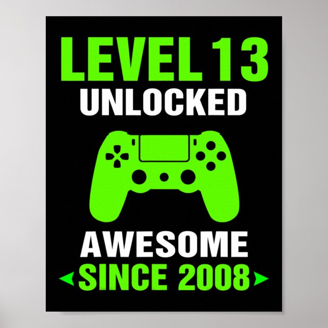 Level 13 Unlocked Awesome 2008 Video Game 13th Bir Poster (Vorne)
