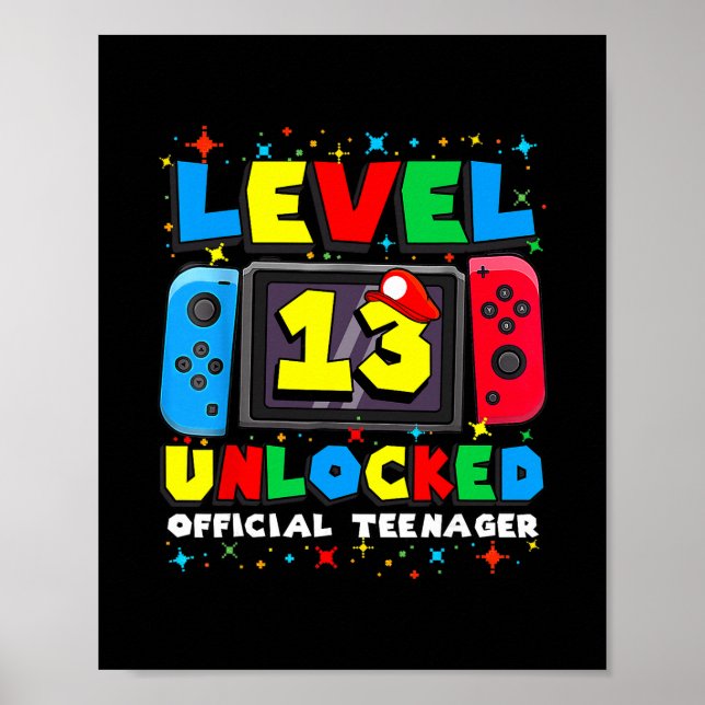 Level 13 Unlocked Gamer 13th Birthday Gift Video G Poster (Vorne)