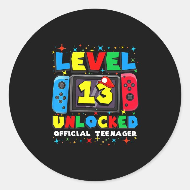 Level 13 Unlocked Gamer 13th Birthday Gift Video G Runder Aufkleber (Vorderseite)