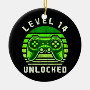 Level 14 Unlock Video Game 14. Geburtstag Gamer Keramik Ornament