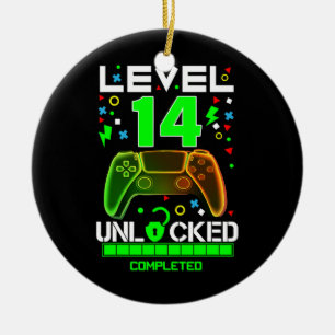Level 14 Unlock Video Game 14. Geburtstag Gamer Keramik Ornament