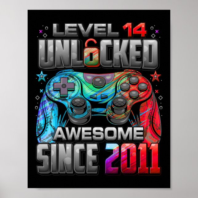 Level 14 Unlocked Awesome Since 2011 14th Birthday Poster (Vorne)