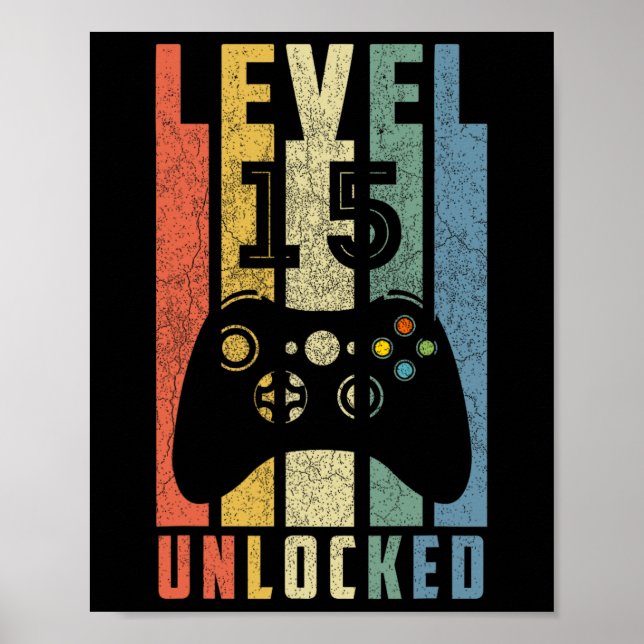Level 15 freigeschaltet 15. Videospieler Geburtsta Poster (Vorne)
